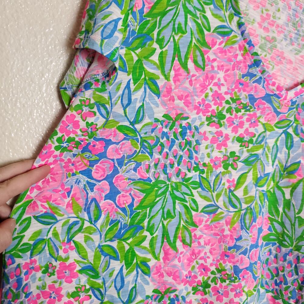 LILLY PULITZER Cotton Etta Vneck Short Sleeve Top Cherry On Top Casual Sz XL - Picture 3 of 11
